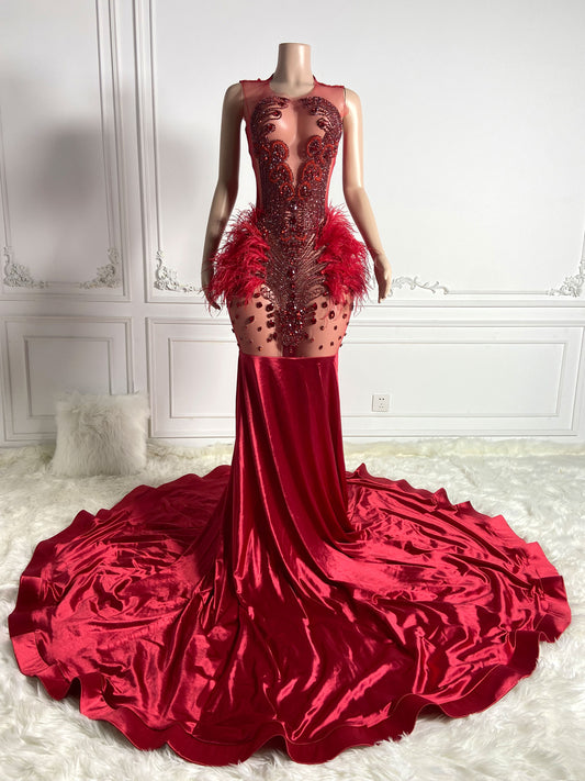 ROSE-FEATHER Crystal Rhinestone GOWN