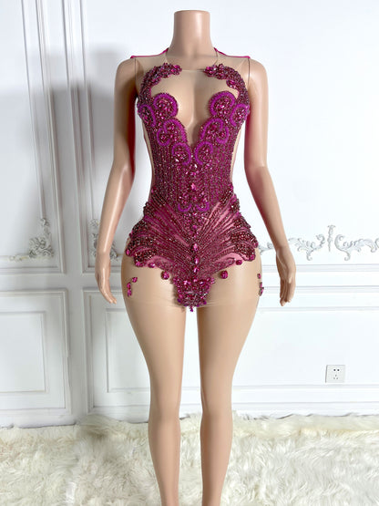 KHALIYAH PINK Crystal Rhinestone Dress