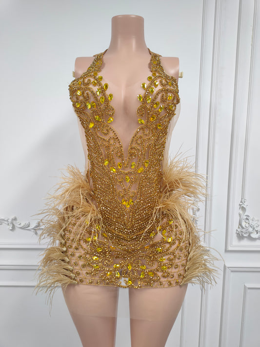 AMIRI GOLD Crystal Rhinestone Dress