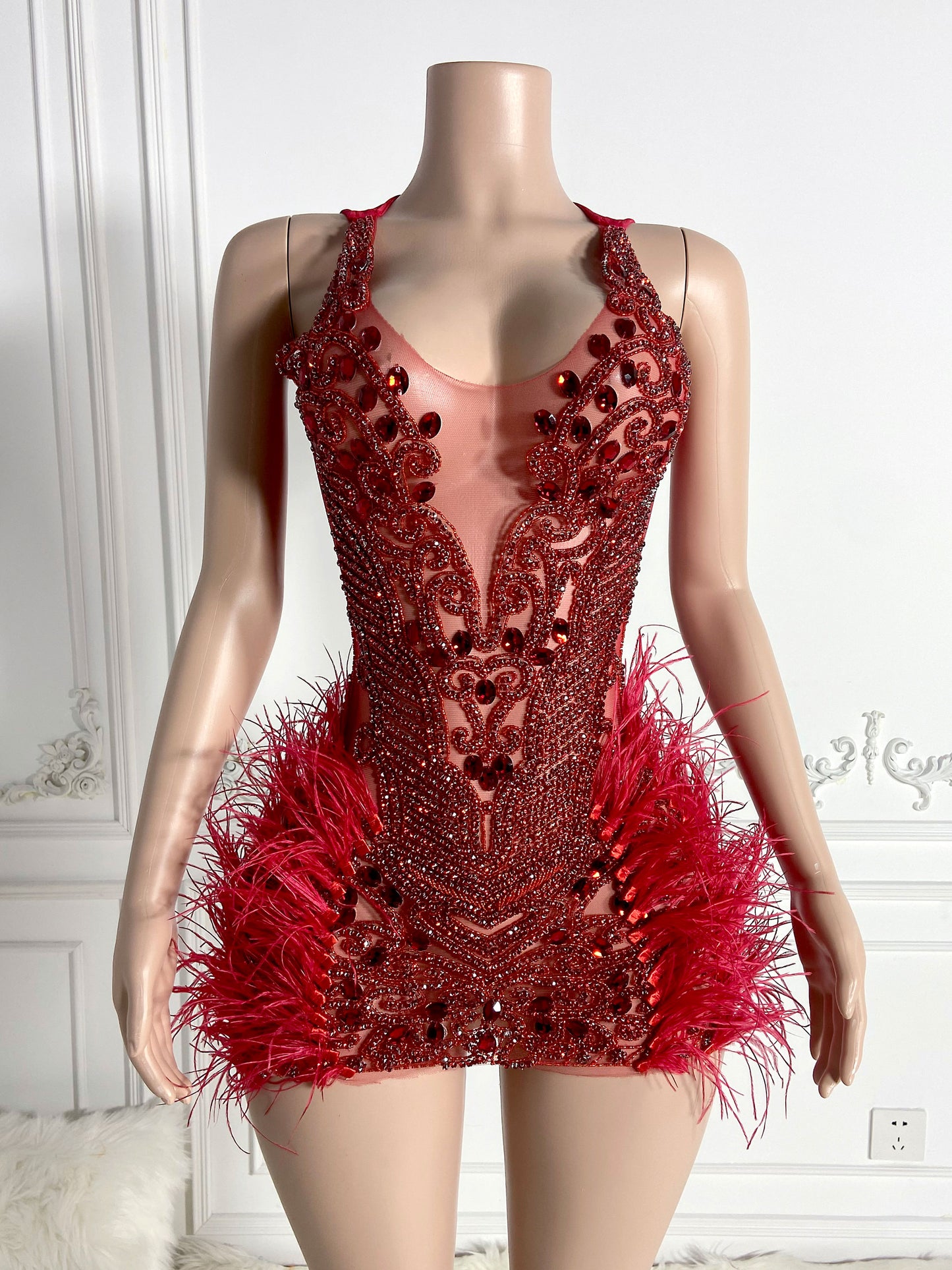 AMIRI RED Crystal Rhinestone Dress