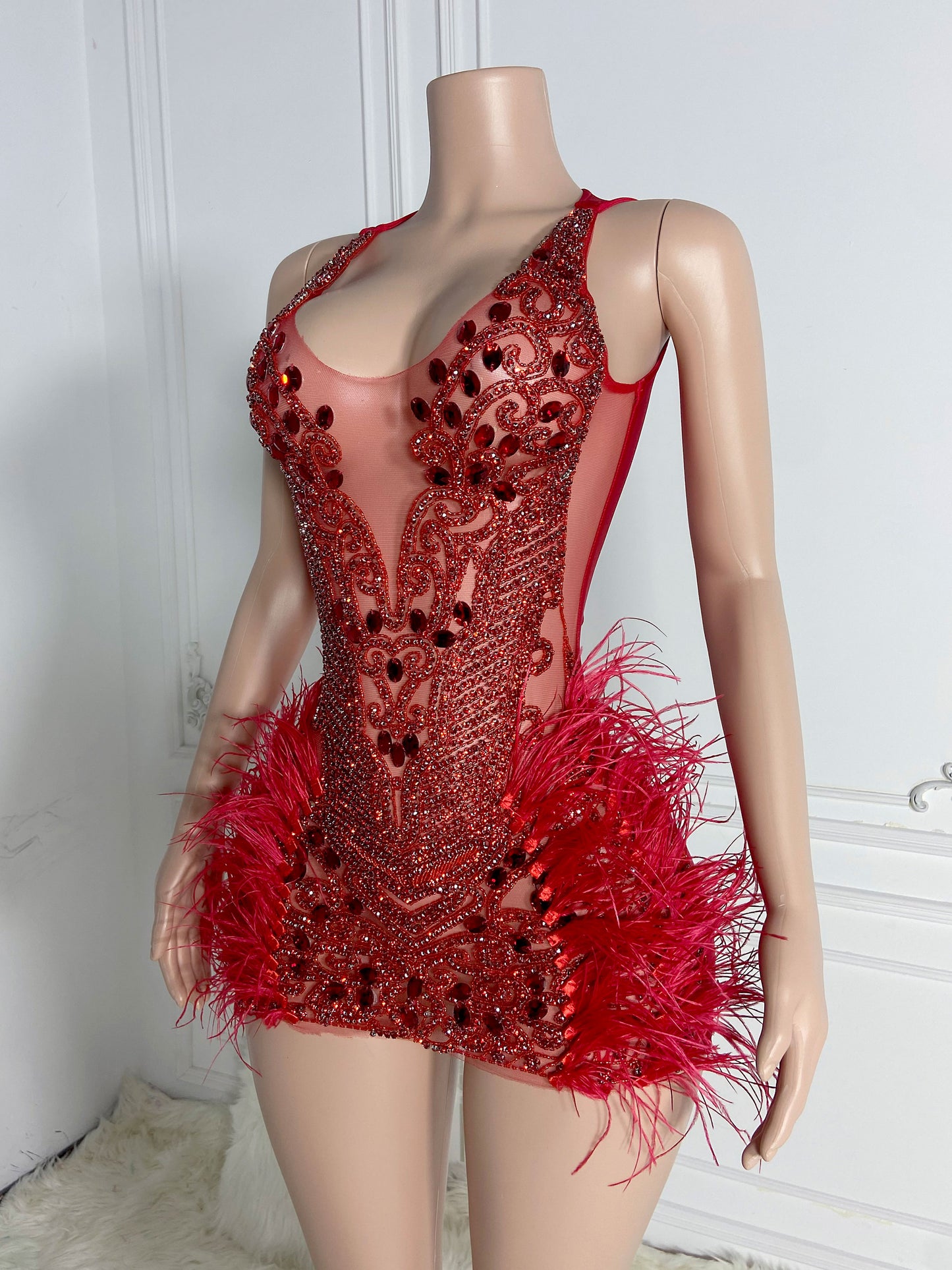 AMIRI RED Crystal Rhinestone Dress