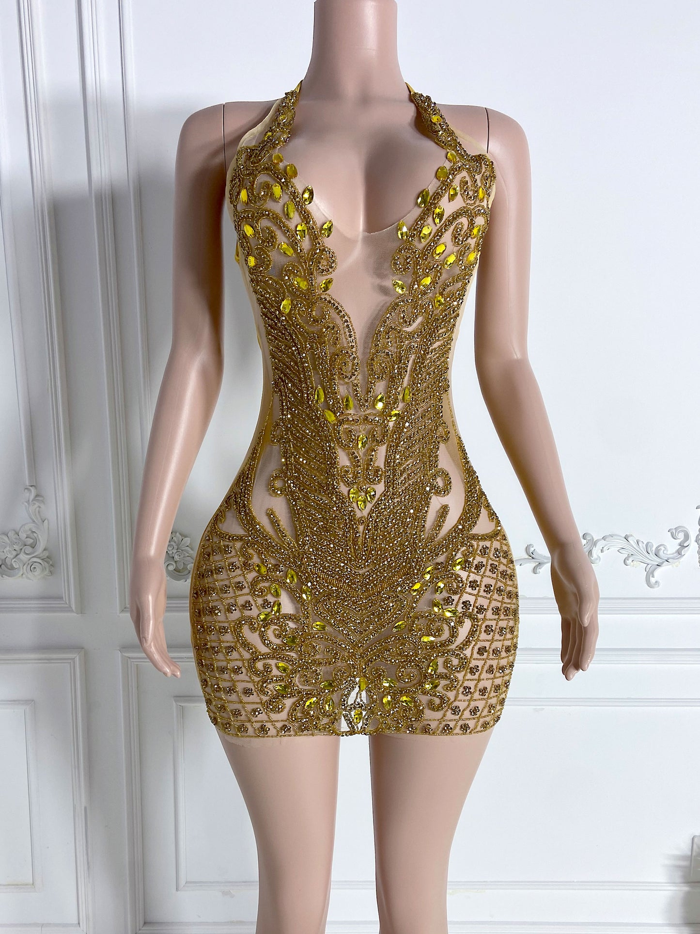 AMOUR GOLD Crystal Rhinestone Dress