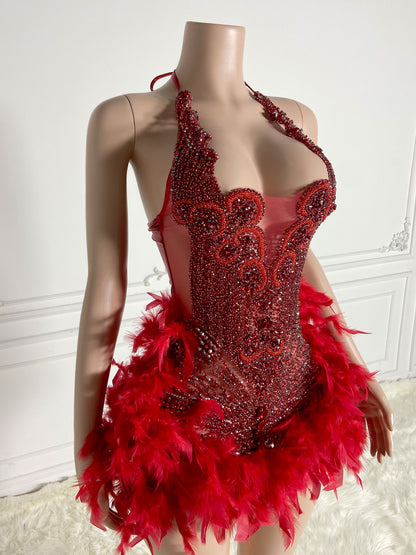 ANGEL RED Crystal Rhinestone Dress