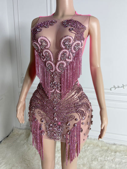 AZURA PINK Crystal Rhinestone Dress