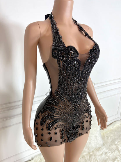 KHARI BLACK Crystal Rhinestone Dress