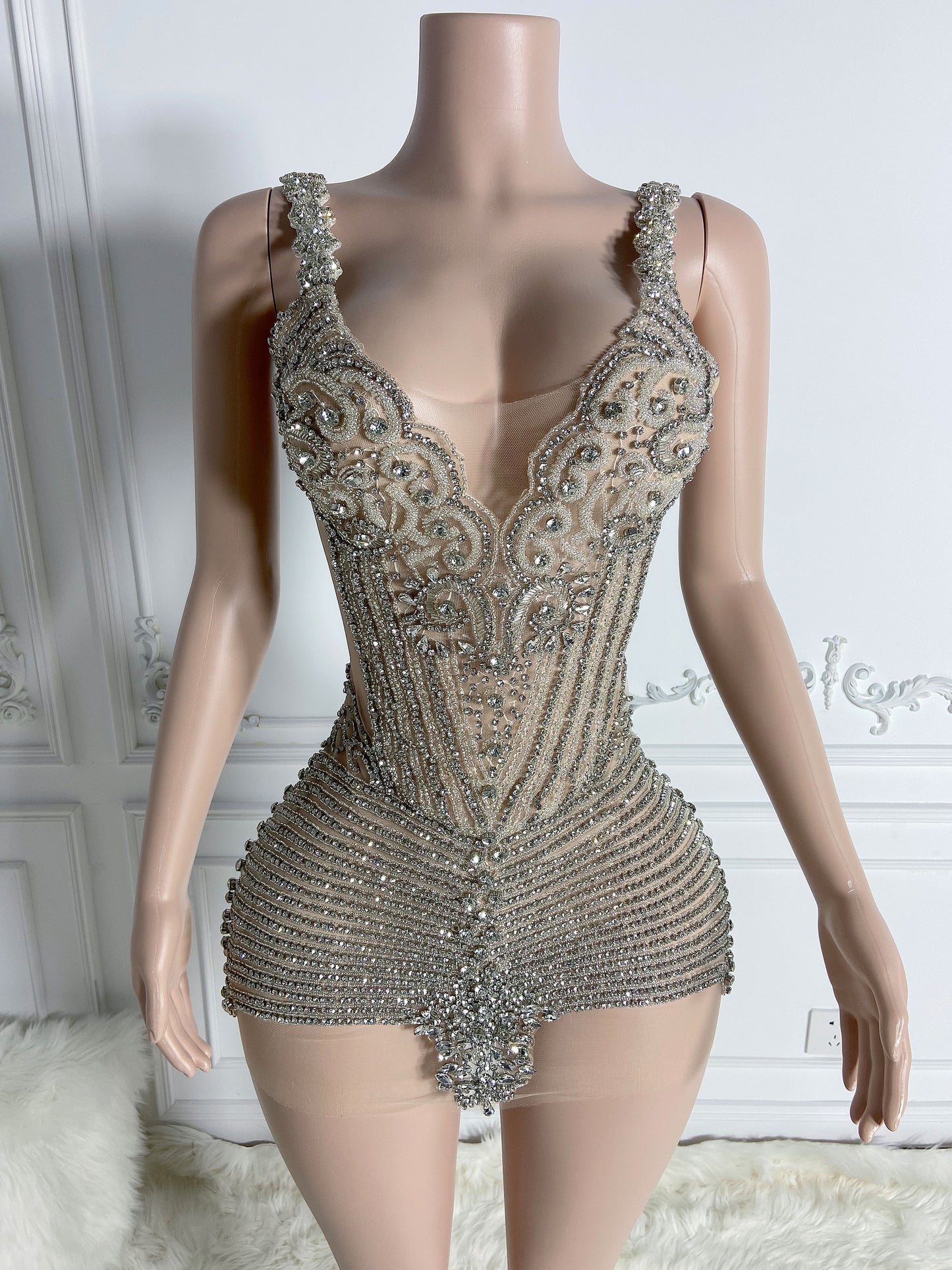 DOLCE SILVER Crystal Rhinestone Dress