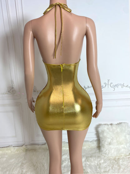 GLAM GOLD Crystal Rhinestone Dress