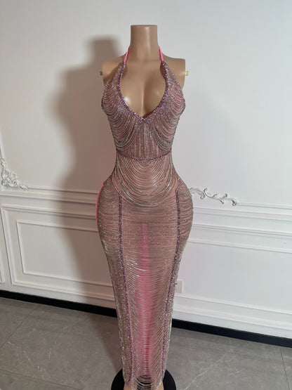 GLAMOUR PINK Crystal Rhinestone Dress