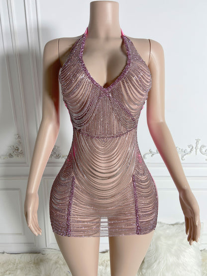 GLAM PINK Crystal Rhinestone Dress