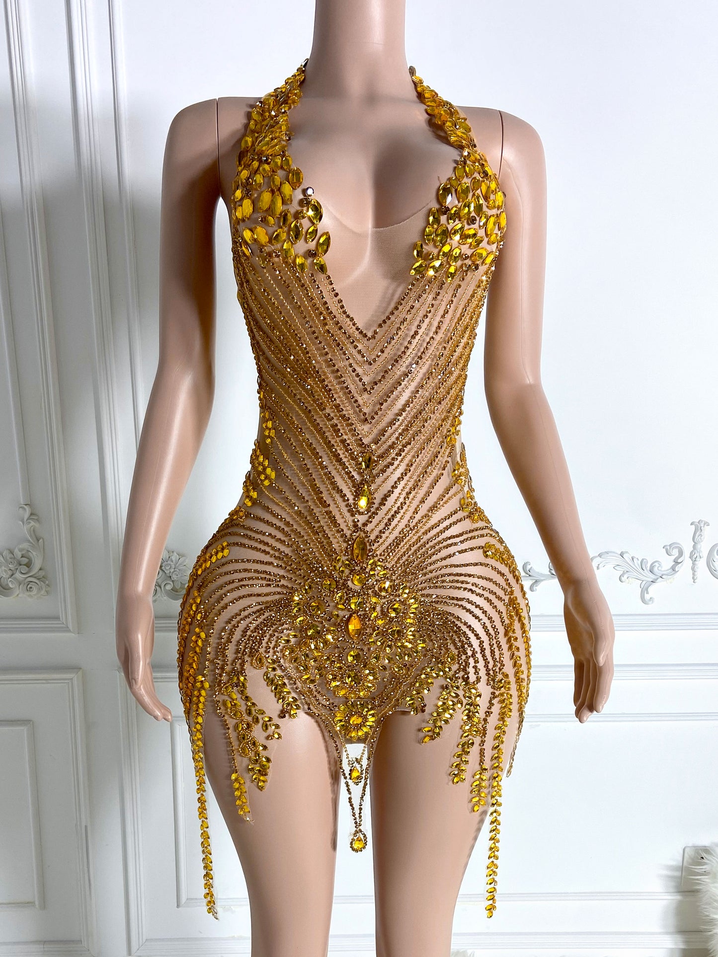 IMARI GOLD Crystal Rhinestone Dress