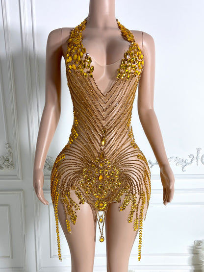 IMARI GOLD Crystal Rhinestone Dress