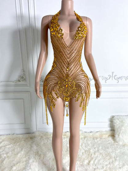 IMARI GOLD Crystal Rhinestone Dress