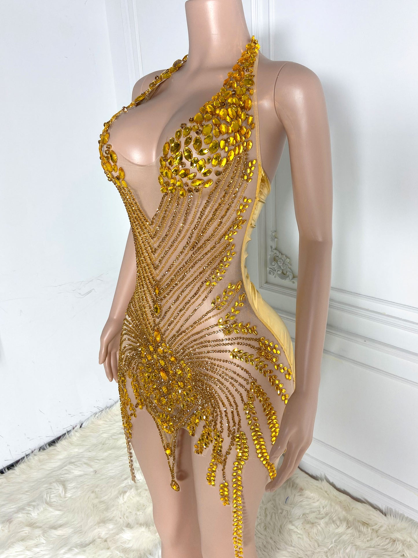 IMARI GOLD Crystal Rhinestone Dress