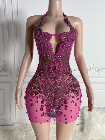 KARI PINK Crystal Rhinestone Dress