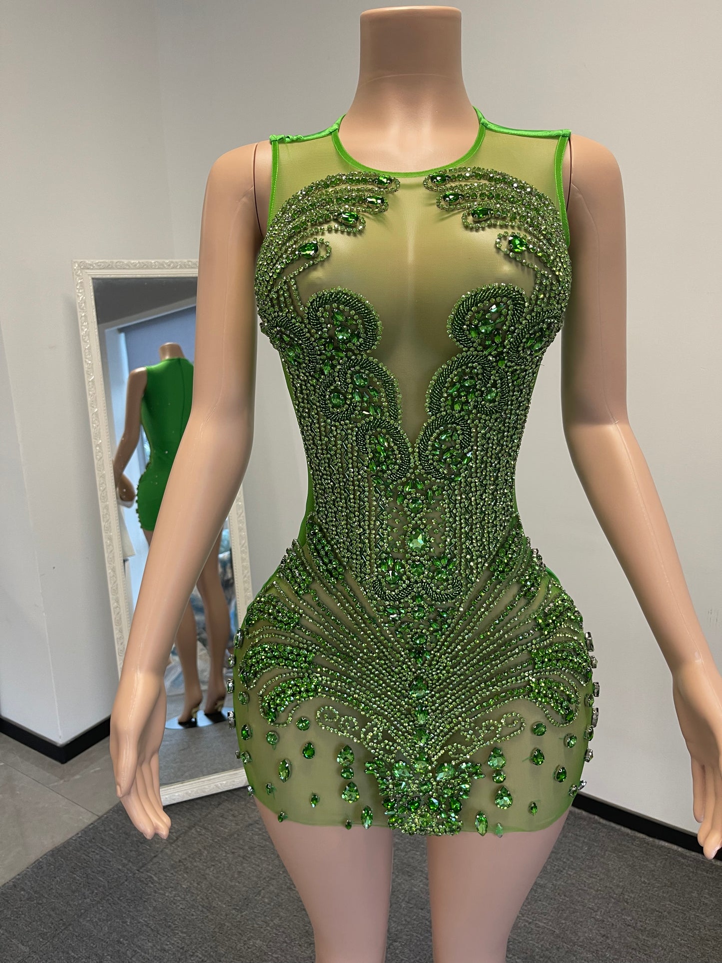 KHALIYAH GREEN Crystal Rhinestone Dress