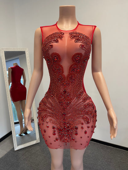 KHALIYAH RED Crystal Rhinestone Dress