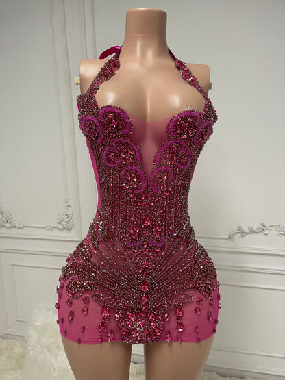 BARB PINK Crystal Rhinestone Dress