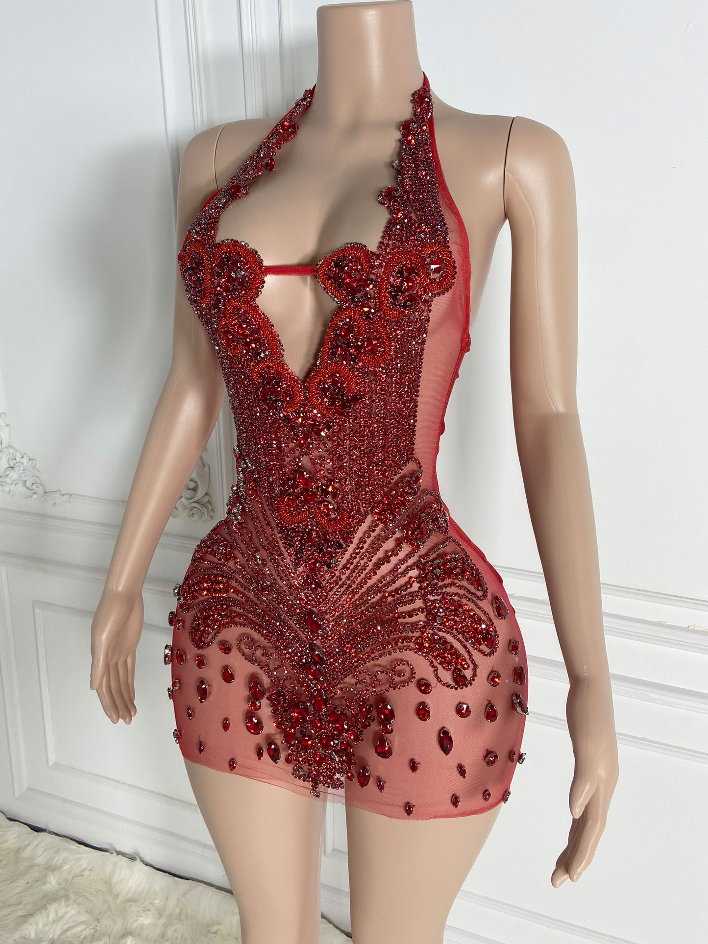 KARI RED Crystal Rhinestone Dress