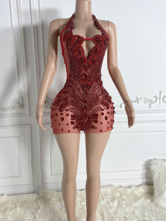 KARI RED Crystal Rhinestone Dress