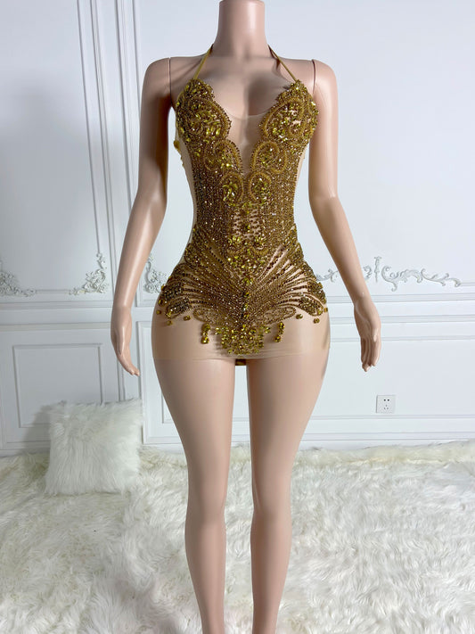 KHARI GOLD Crystal Rhinestone Dress