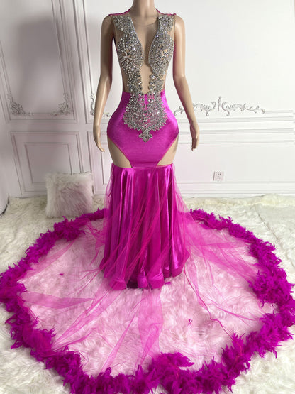 MAGENTA Crystal Rhinestone GOWN