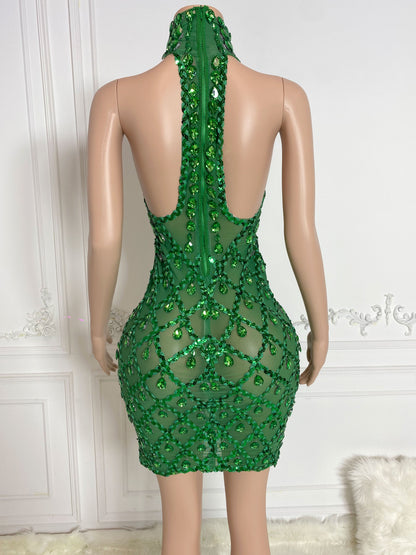 OPULENCE GREEN Crystal Rhinestone Dress