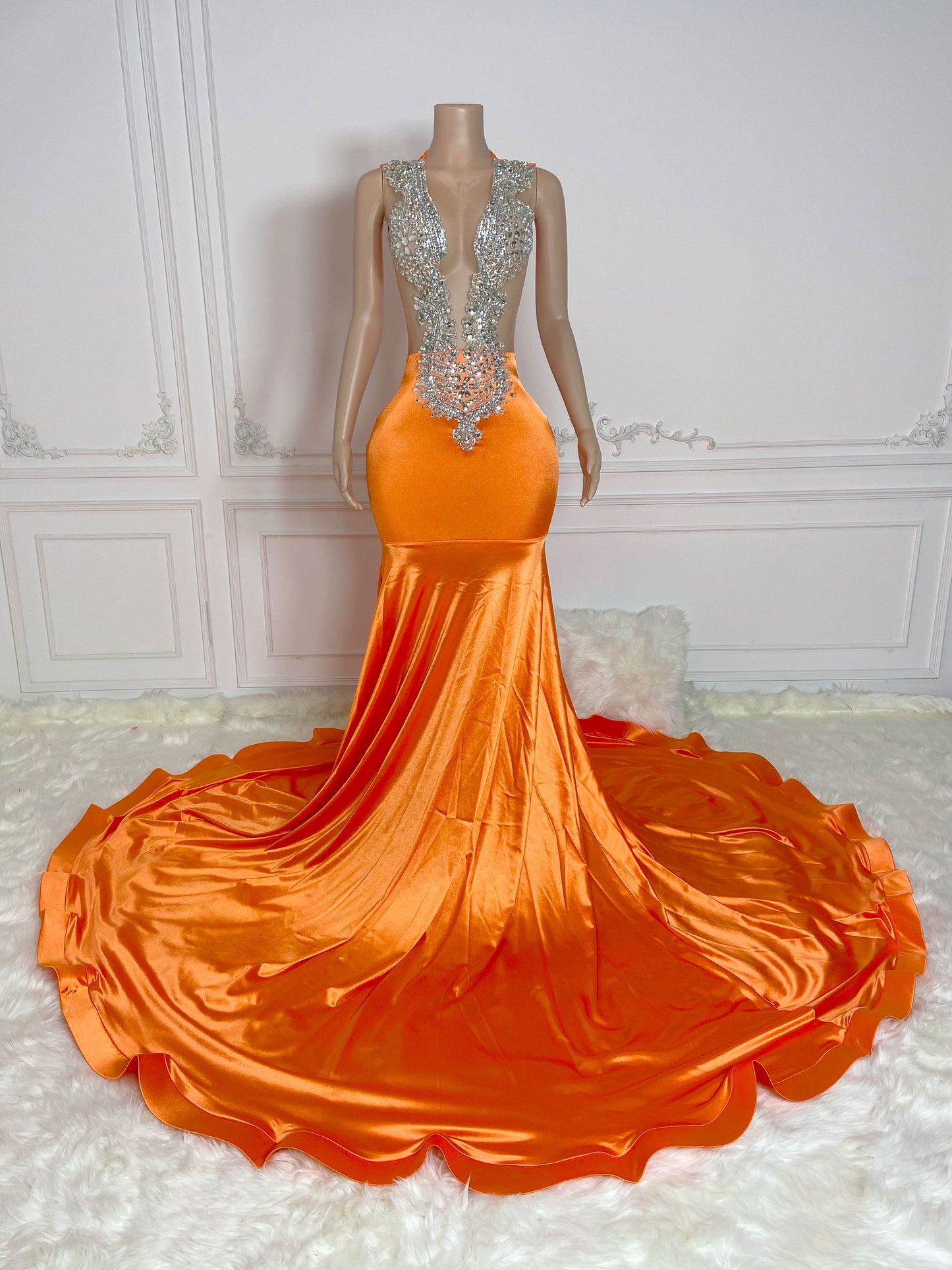 ORANGE Crystal Rhinestone GOWN