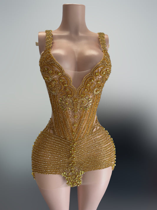 DOLCE GOLD Crystal Rhinestone Dress