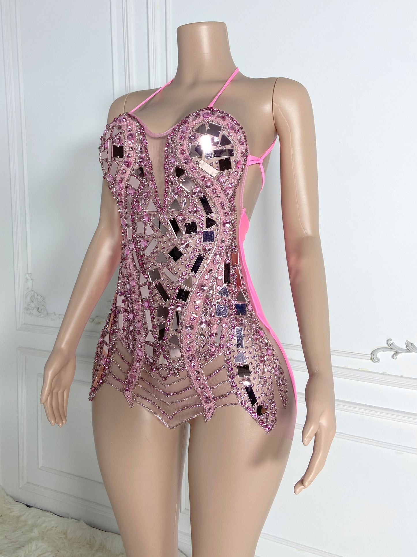 VALENTINA PINK Crystal Rhinestone Dress