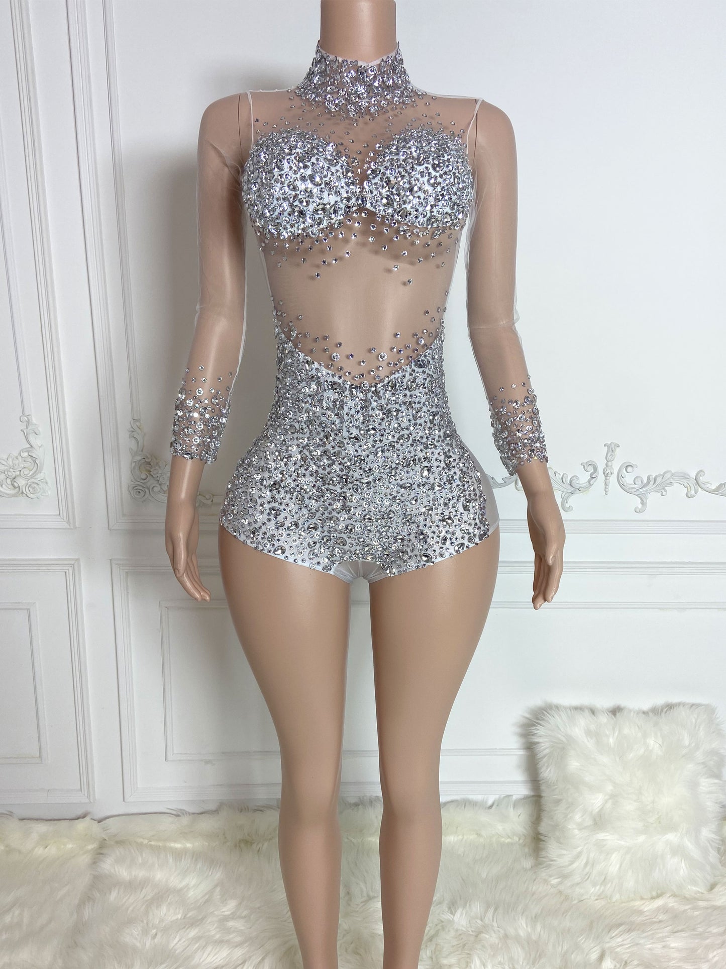 TALIA SILVER Crystal Rhinestone Jumpsuit