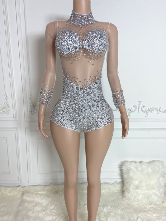 TALIA SILVER Crystal Rhinestone Jumpsuit