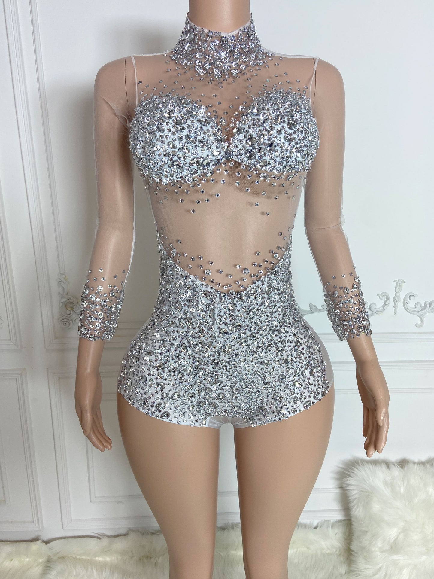 TALIA SILVER Crystal Rhinestone Jumpsuit