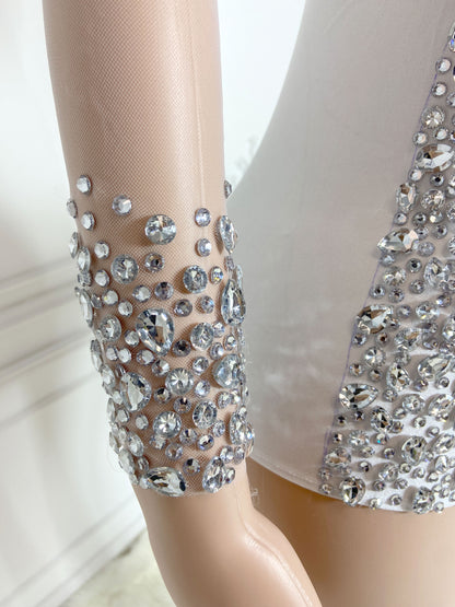 TALIA SILVER Crystal Rhinestone Jumpsuit