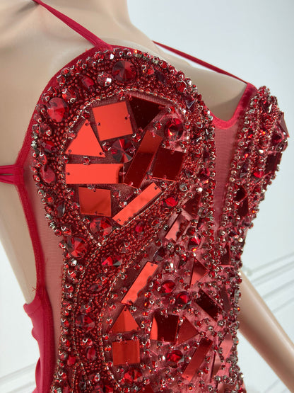 VALENTINA RED Crystal Rhinestone Dress