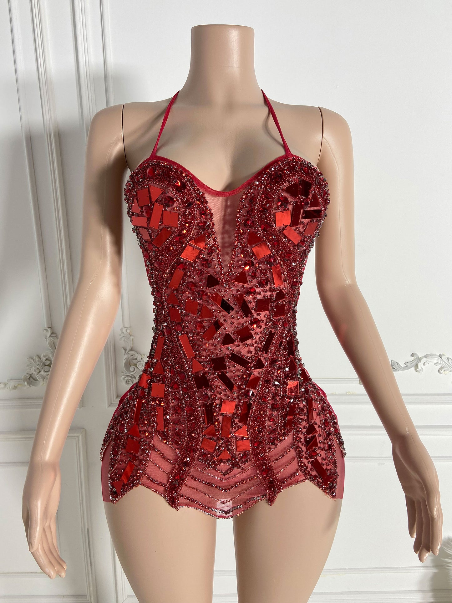 VALENTINA RED Crystal Rhinestone Dress