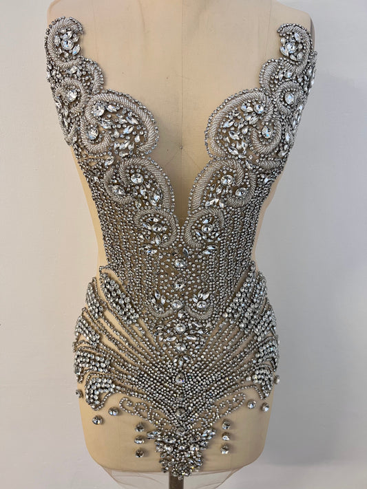 Silver Velour Couture Rhinestone Applique