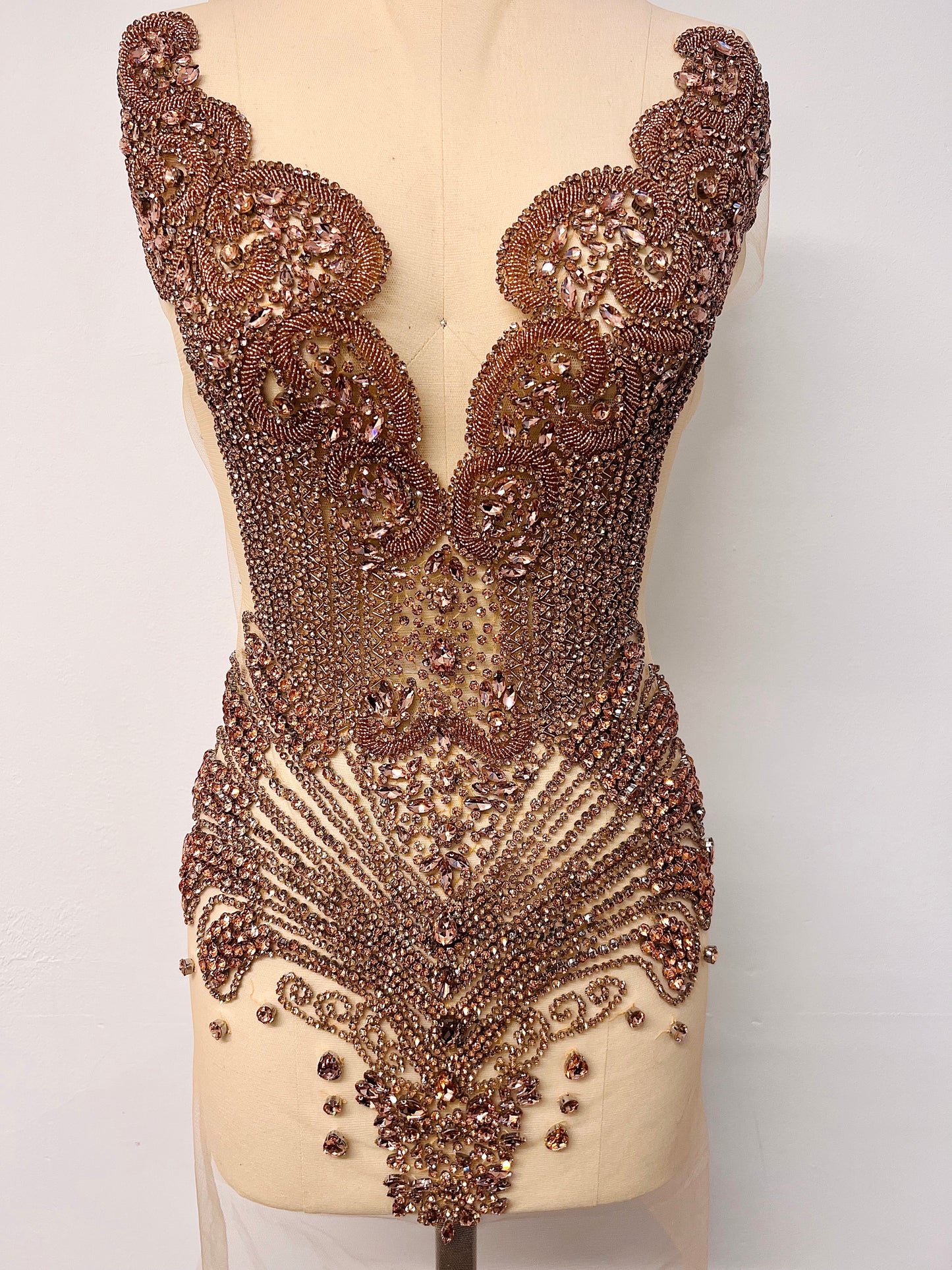 Rose Gold Velour Couture Rhinestone Applique