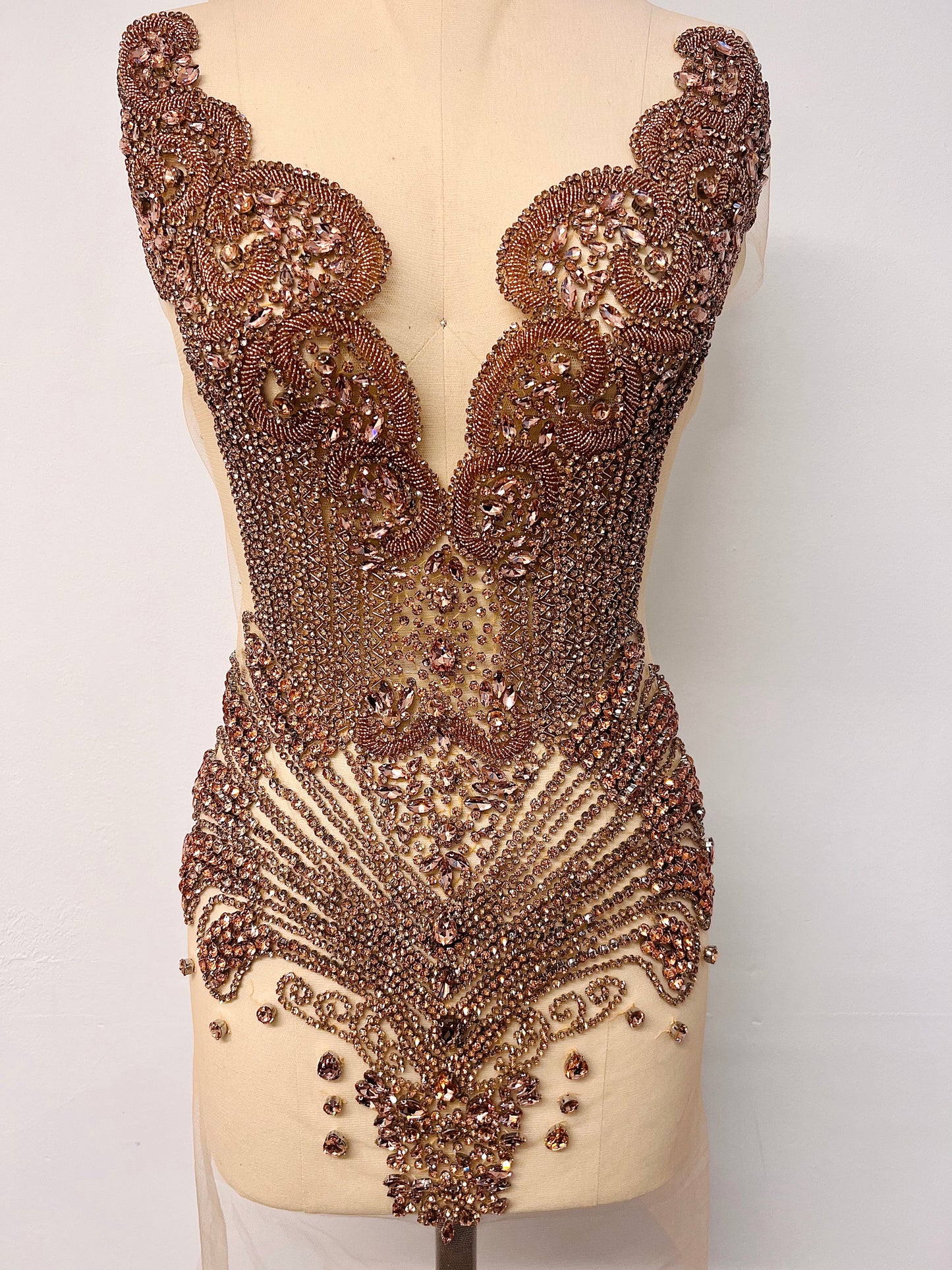 Gold Velour Couture Rhinestone Applique