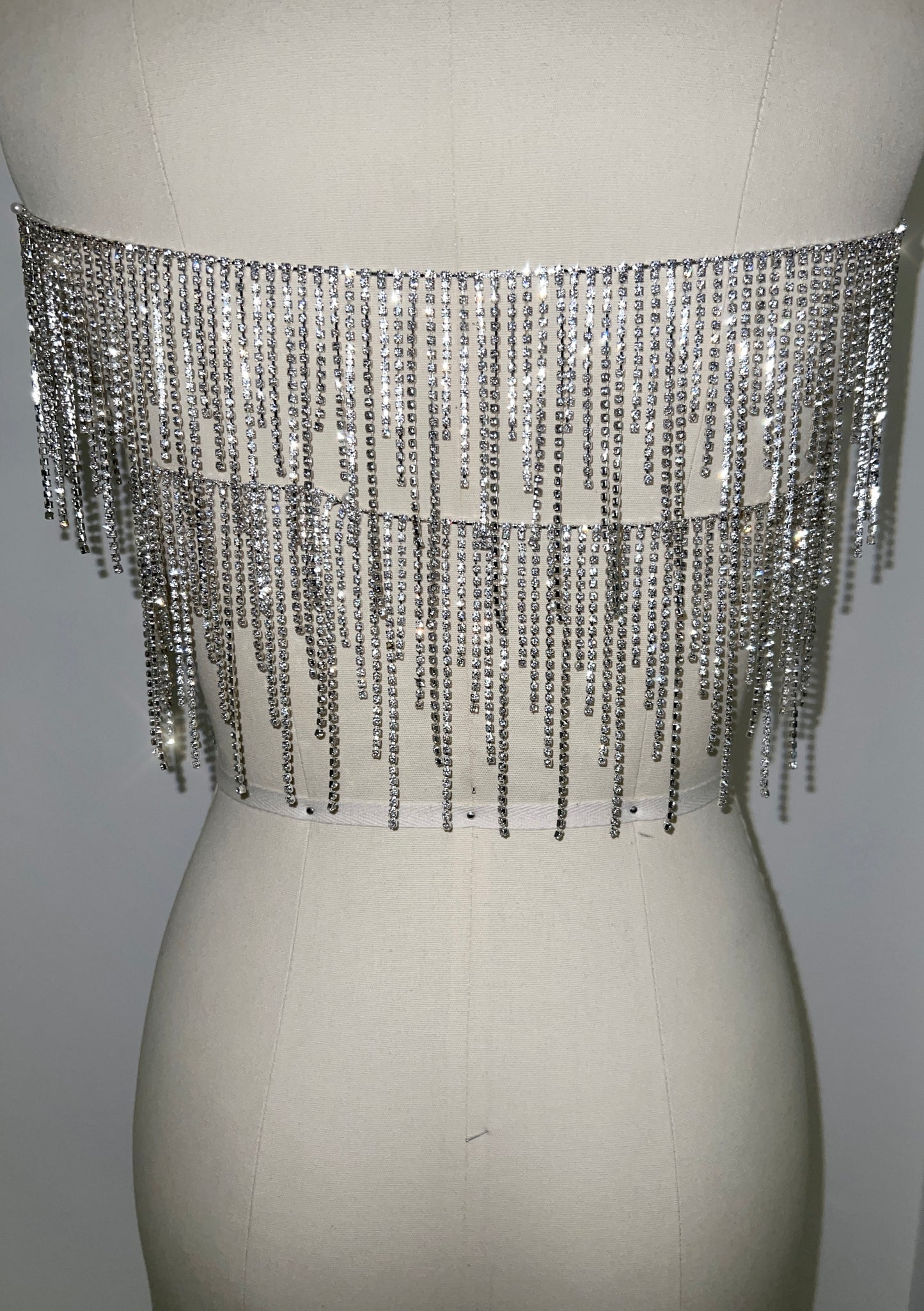 Silver Rhinestone Fringe Trim