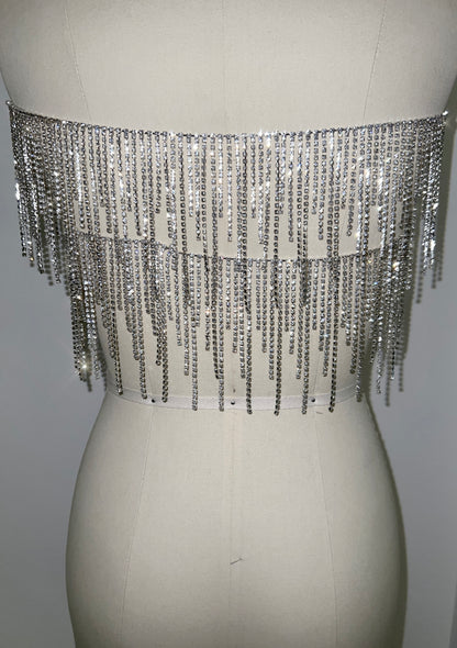 Silver Rhinestone Fringe Trim