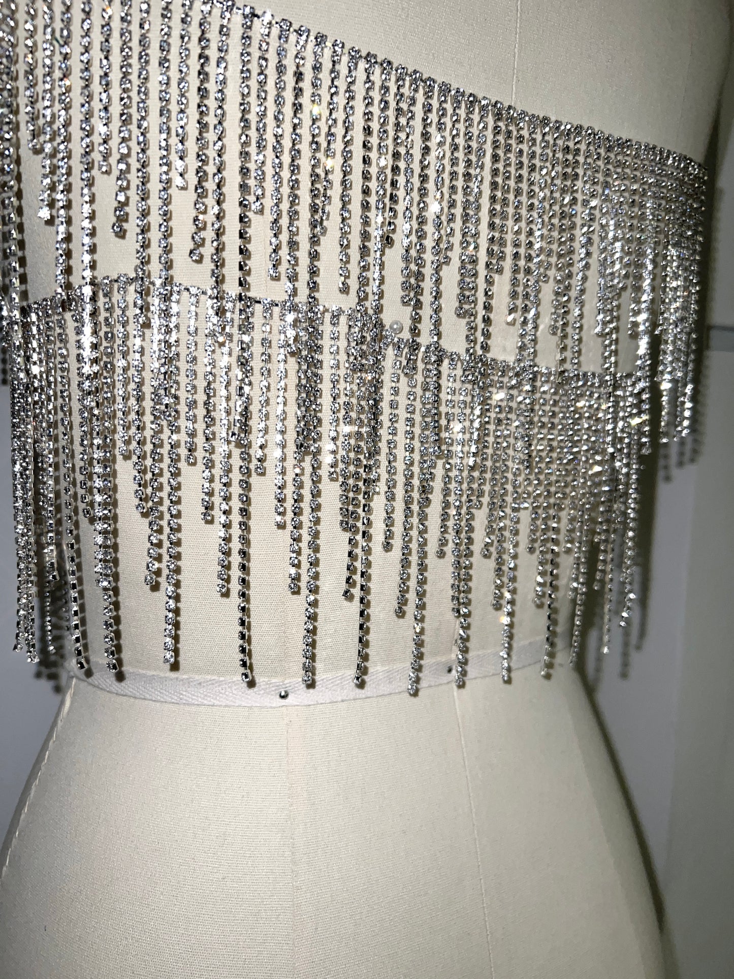 Silver Rhinestone Fringe Trim