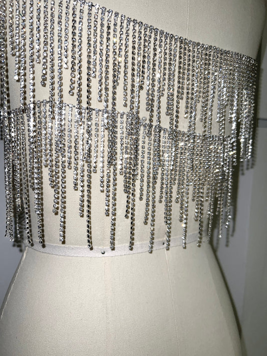 Silver Rhinestone Fringe Trim