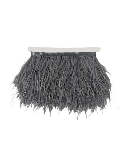 Dark Grey Single Ply Ostrich Feather Fringe Trim 8-11cm