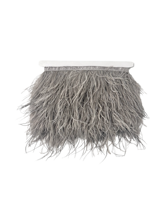 Grey Single Ply Ostrich Feather Fringe Trim 8-11cm