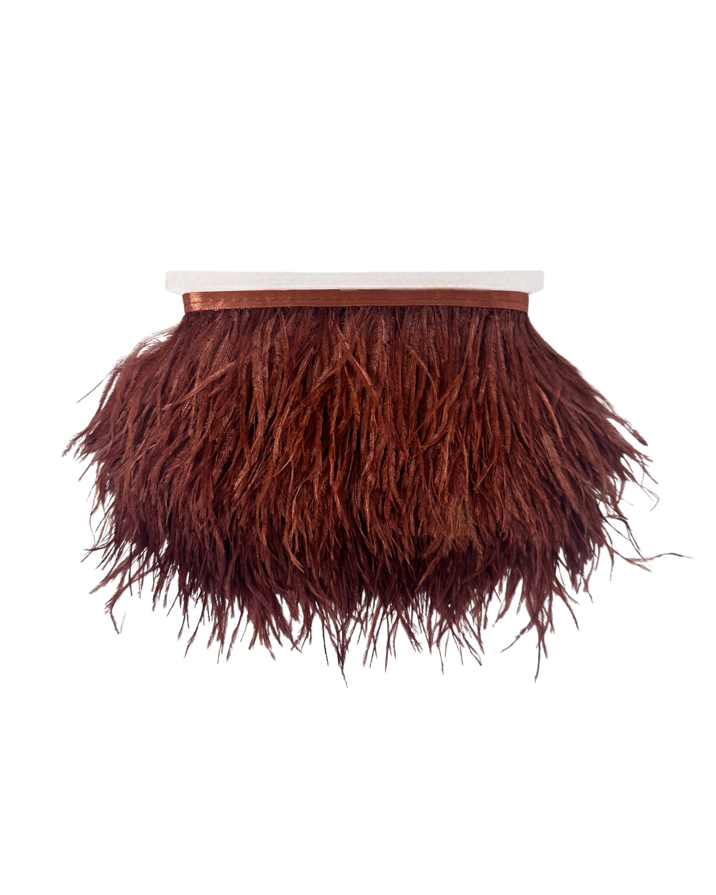 Coffee Single Ply Ostrich Feather Fringe Trim 8-11cm