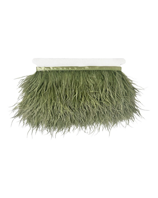 Khaki Single Ply Ostrich Feather Fringe Trim 8-11cm