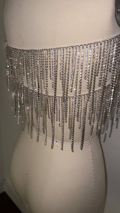 Silver Rhinestone Fringe Trim